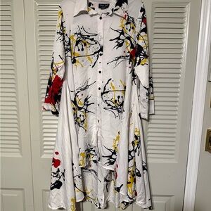 Abstract Print Button-Down Shirt Dress